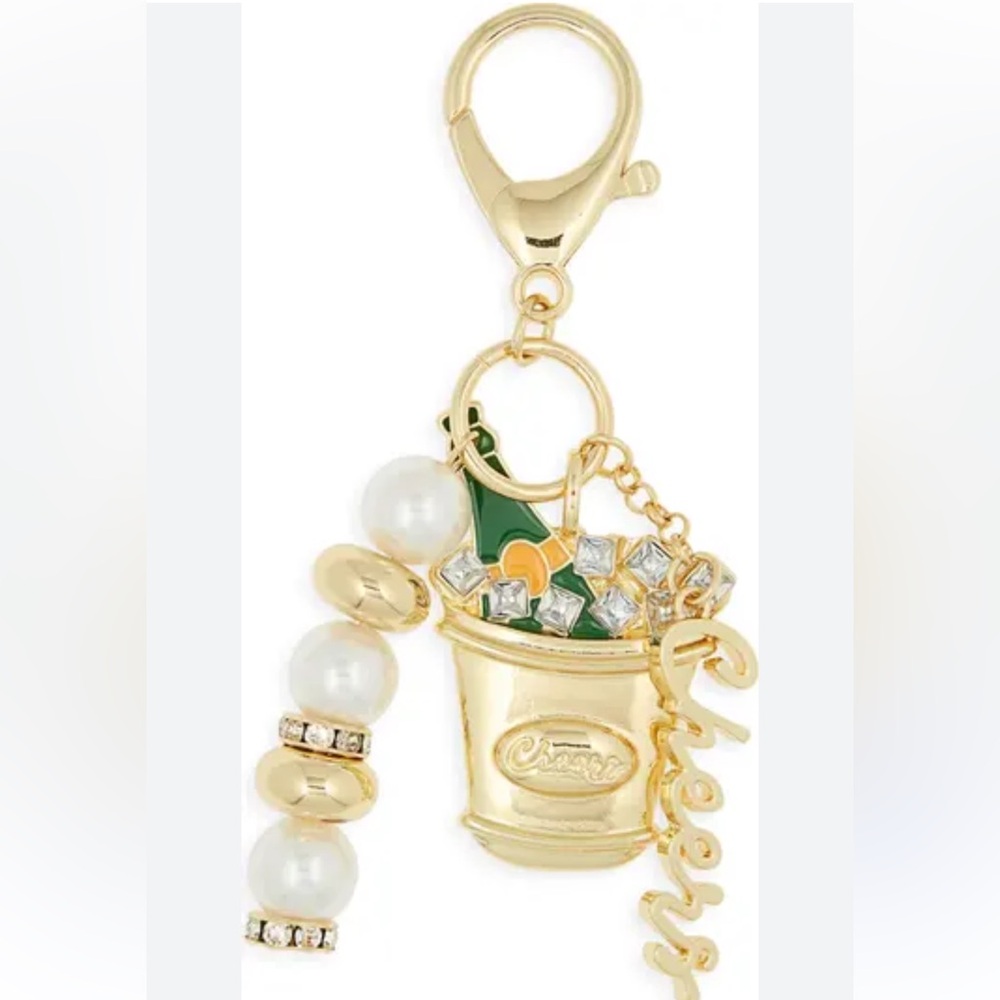 Baublebar Gold Cheers Champagne Bucket, Cheers Gold Charm Keychain/Bag Charms